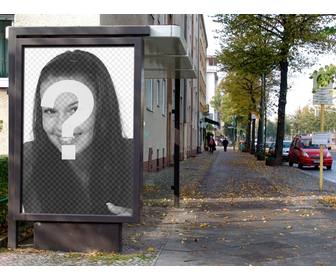 fotomontaggio di mettere foto come fosse un manifesto pubblicitario tendone in fermata dellautobus