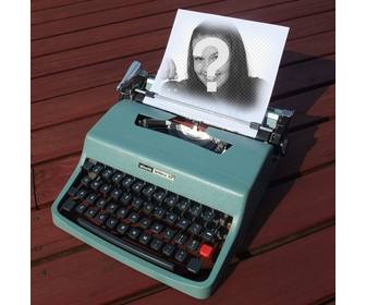 fotomontaggio macchina da scrivere depoca olivetti turchese carta per mettere foto