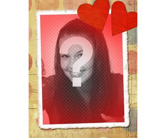 carta di amore tua foto tono rosso e due cuori