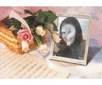 photoframe on-line dove puo mettere tua foto in cornice un cesto di rose e partitura musicale