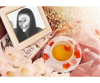 photo frame fiori per mettere tua foto petali di rosa e tazza di