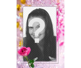 photo frame rosa circondato da splendide perle e diamanti