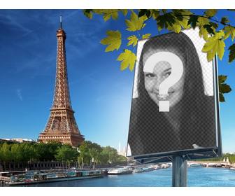 fotomontaggio citta di parigi e torre eiffel sfondo di mettere vostra foto un cartellone