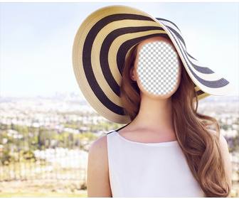 fotomontaggio per modificare di lana rey in posa sotto il sole un grande cappello