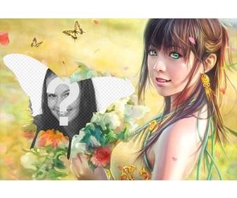 collage farfalle e un disegno di ragazza che raccoglie fiori nel campo