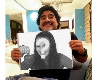 fotomontaggio maradona stringendo tua foto tua foto e il testo