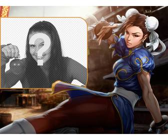 collage chun-li da street fighter calci mentre guardando intensamente