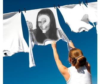 fotomontaggio di mettere tua immagine maglietta bianca impiccato up