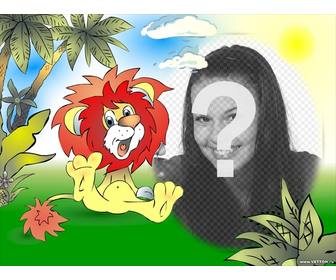photo frame disegnata leone sorridente nella giungla
