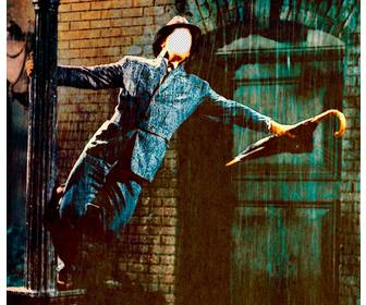 fotomontaggio famosa scena da cantando sotto pioggia per modificare