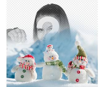 fotomontaggio di mettere tua foto in questa immagine di tre pupazzi di neve