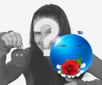 emoticon blu offrendo rosa di mettere nelle foto