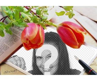 circondato quadro per le foto di tulipani rossi in cui puo mettere vostra foto tela che simula un notebook penna daub