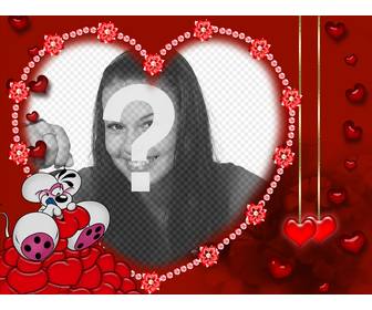 mouse in amore per scheda di san valentino tua foto il cuore forma di bordo