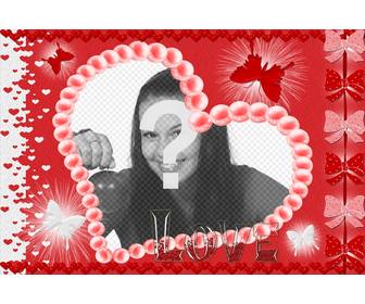 cartolina di san valentino forma di cuore sfondo rosso le farfalle e parola love