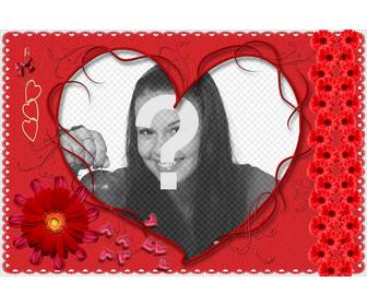 cartolina fiori rossi e un grande cuore per san valentino