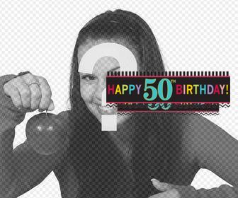 nastro per celebrare il 50 ° compleanno e inserirlo sulla foto per decorare sticker