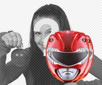 fotomontaggio per aggiungere maschera di red power ranger nelle foto