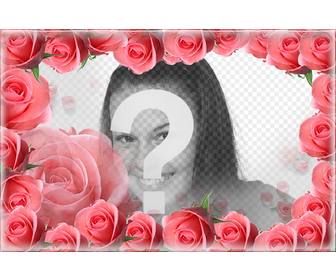 Photo frame circondata da rose rosa e la tua foto