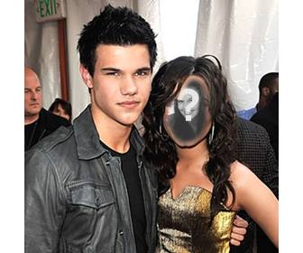 hai foto come donna accanto taylor lautner artista marziale attore noto per saga di twilight di un lato e salvare o inviare e-mail fotomontaggio