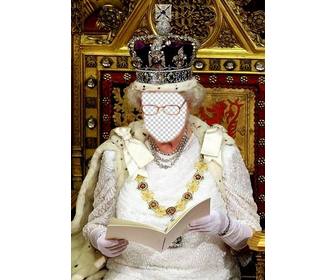 in questo fotomontaggio vi sara regina dinghilterra seduto sul suo trono reale