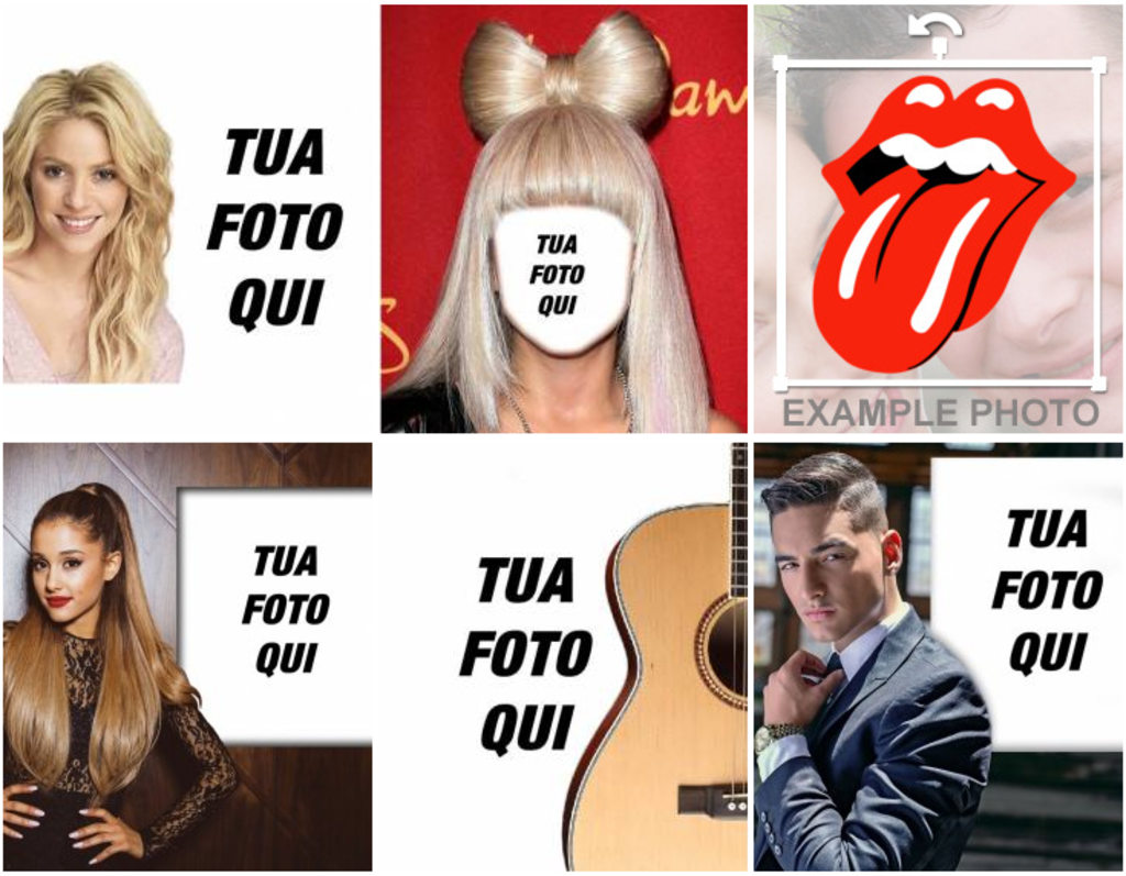 Fotomontaggi con musicisti e cantanti.