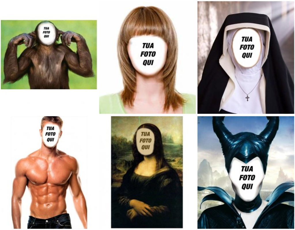 Fotomontaggi in cui si può mettere la tua faccia su diverse persone, animali e oggetti. Face in hole.