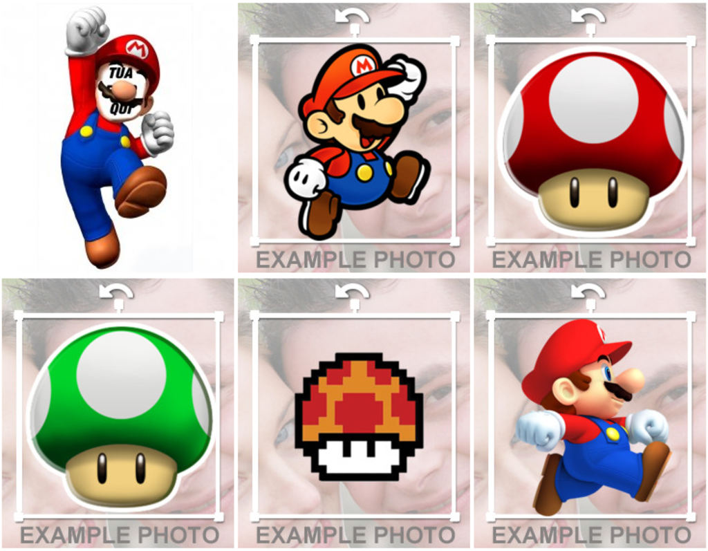 Fotomontaggi e adesivi di giochi di Mario