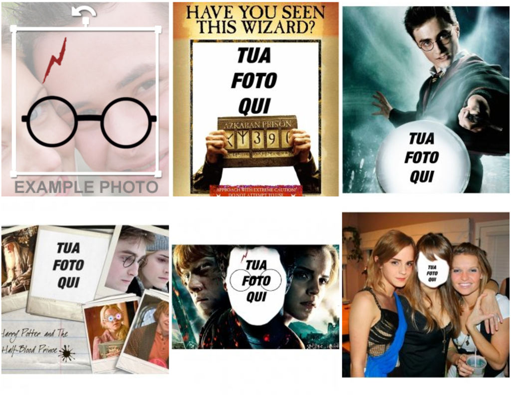 Fotomontaggi, effetti fotografici e adesivi relativi a Harry Potter