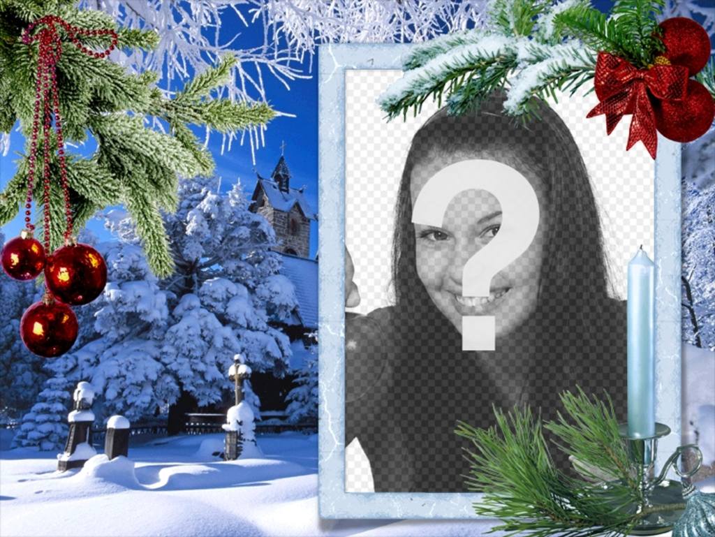 Cartolina di Natale con la tua foto su una cornice rettangolare bianco. ..