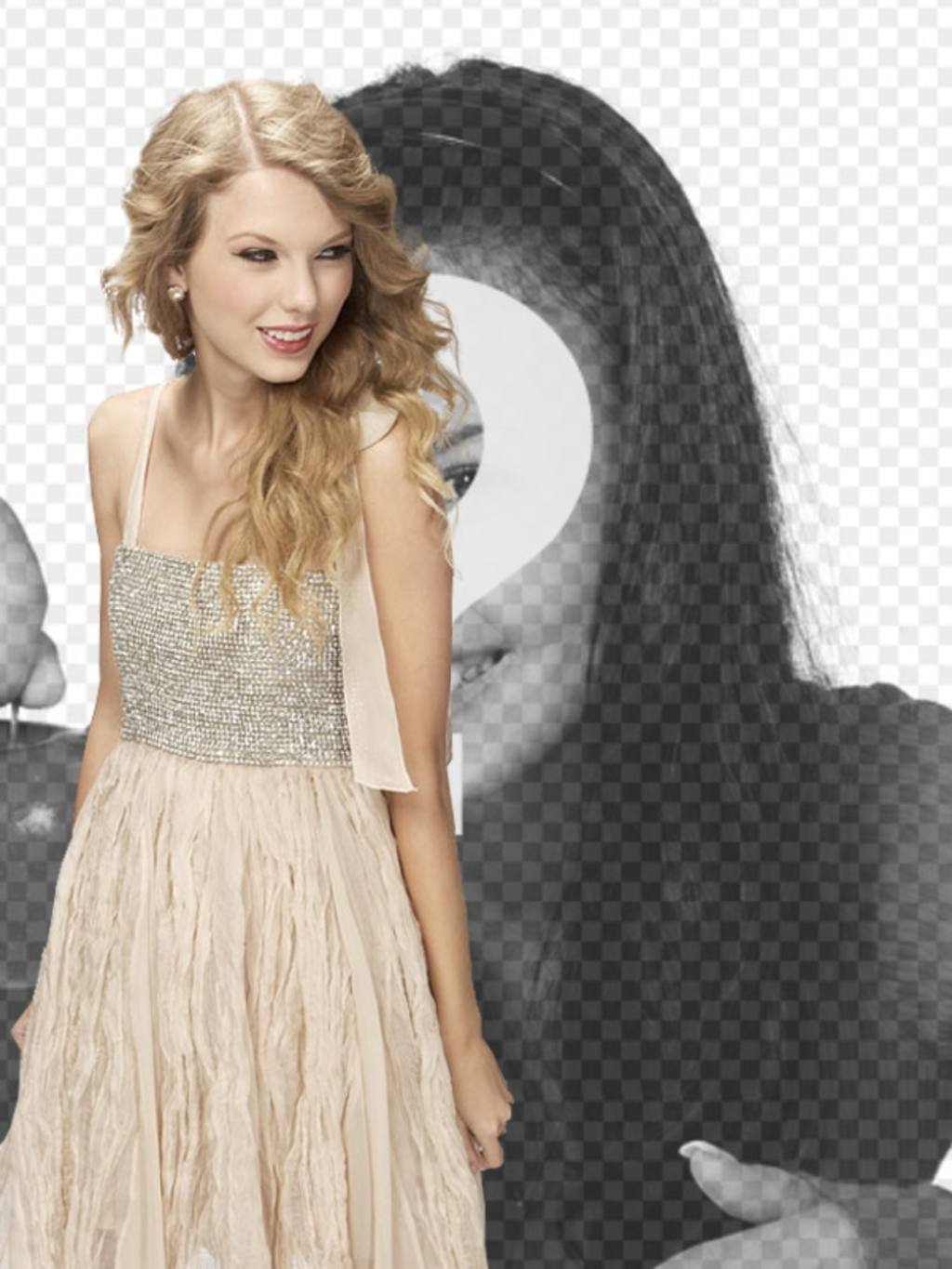 Fotomontaggio con Taylor Swift in un abito luminoso di apparire con lei in una foto e personalizzare con il..