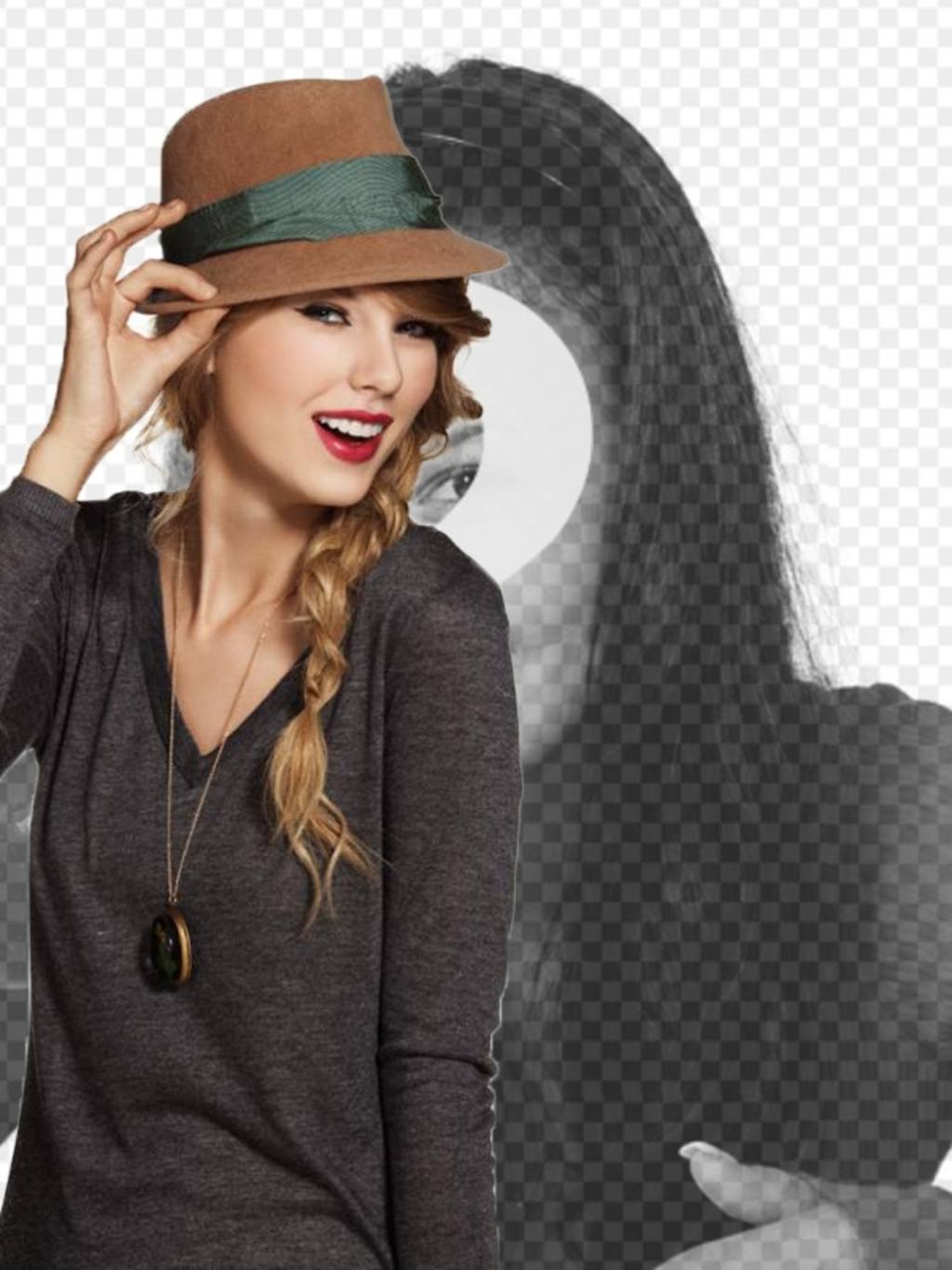 Fotomontaggio con Taylor Swift in cui vi apparirà con la cantante indossa un cappello rosso e..