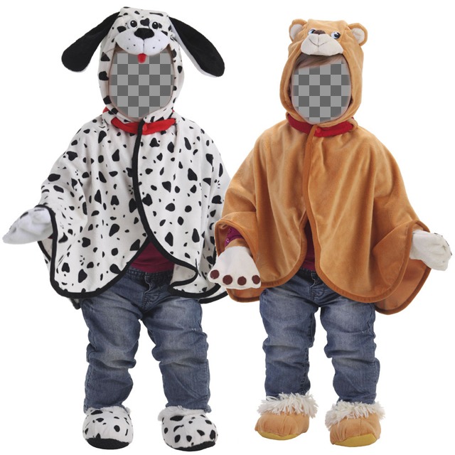 Fotomontaggio di due gemelli vestito come un orsacchiotto e un dalmata e di personalizzare con altre..