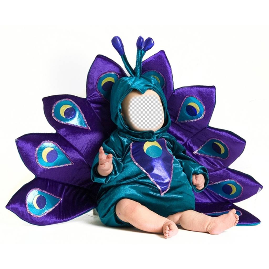 Fotomontaggio di un bambino vestito come un pavone di personalizzare con una foto ..