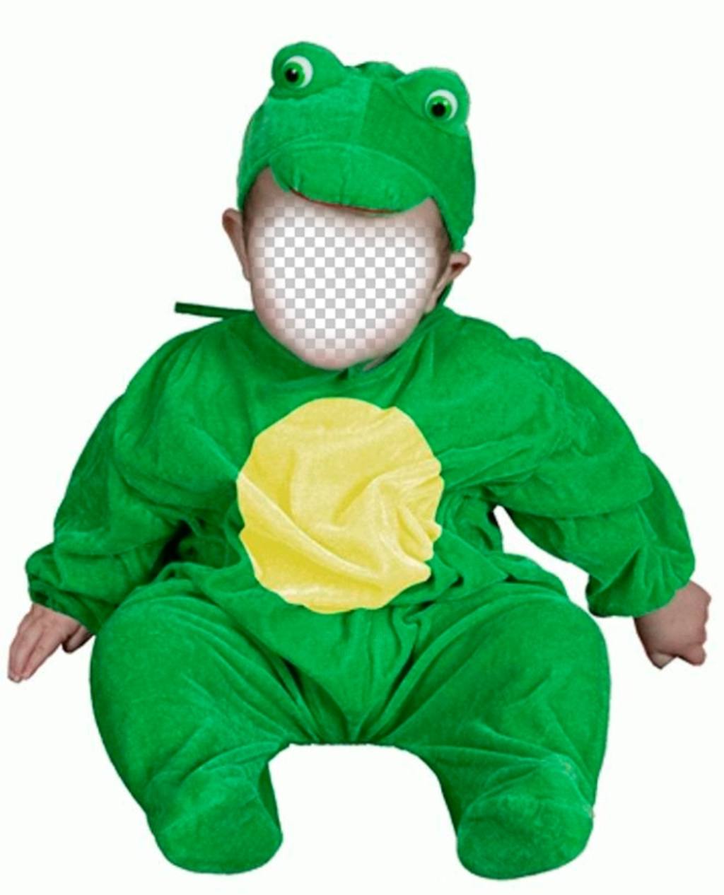 Fotomontaggio di un costume rana verde per mettere i babys faccia ..