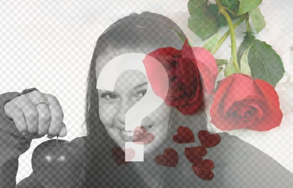 Fotomontaggio di amore con rose rosse e cuori per sovrapporre le foto con gli..