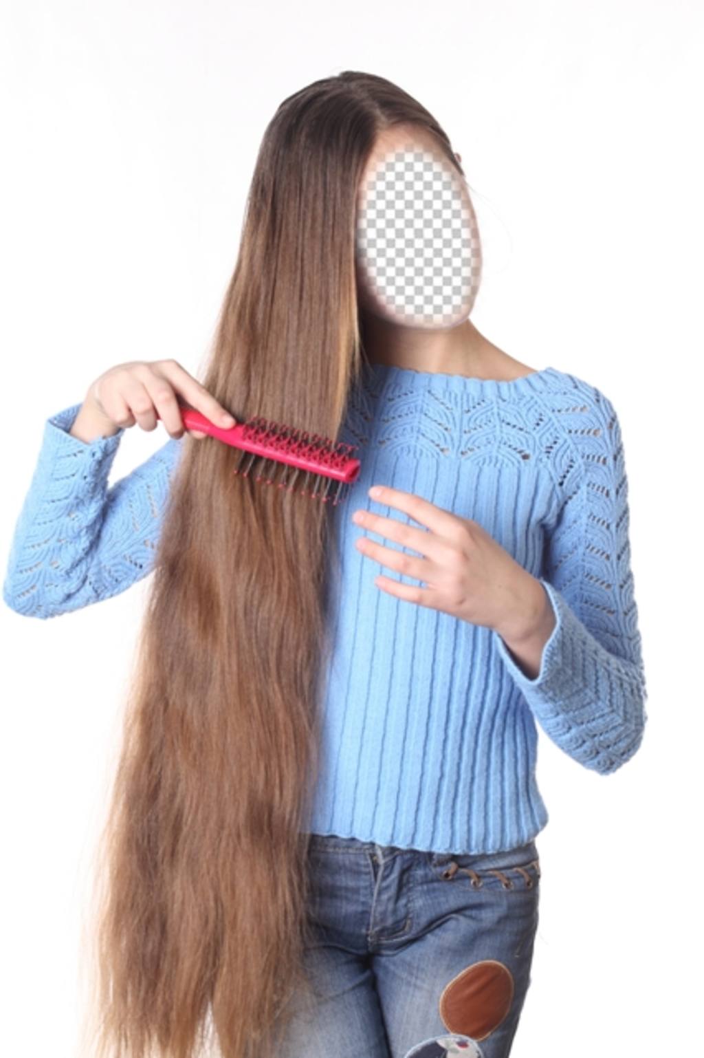 Fotomontaggio di una ragazza con i capelli più lunghi per personalizzare con il tuo volto ..