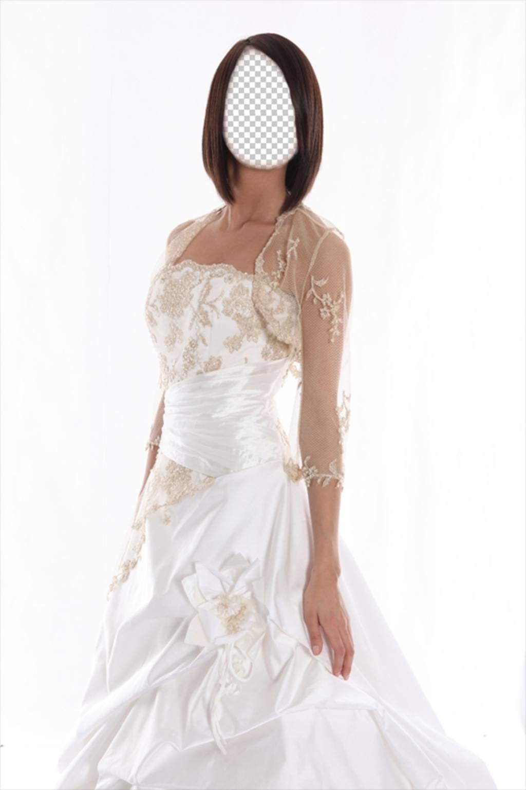 Fotomontaggio di vestire come una sposa con marrone e capelli corti ..