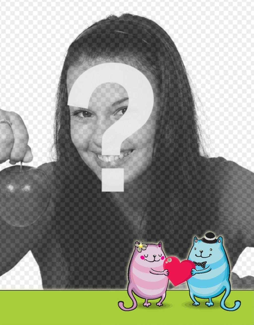 Creare una cartolina romantica in linea con i gattini del fumetto nellamore in possesso di un cuore..