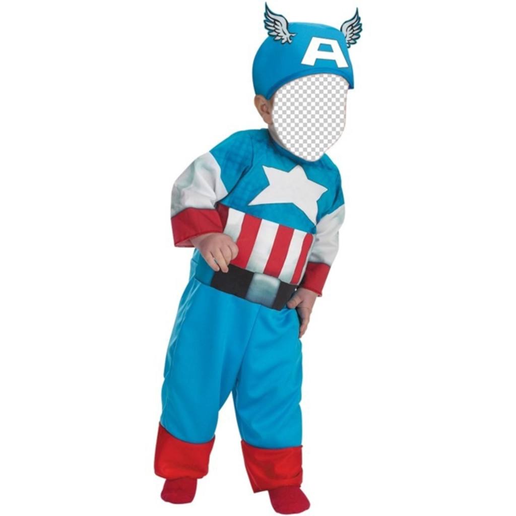 I bambini fotomontaggio di un bambino vestito come Capitan America ..