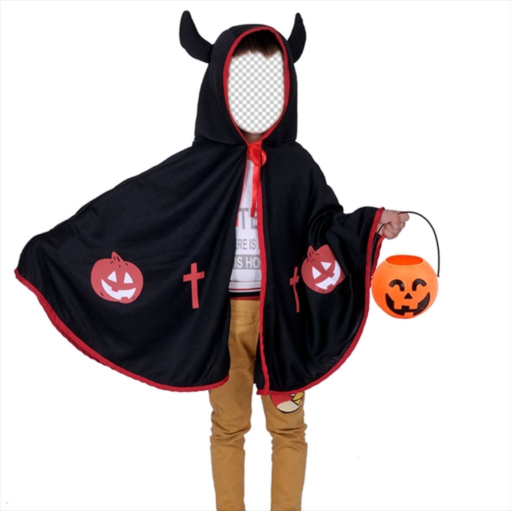 fotomontaggio di Halloween per i bambini per mascherare di un diavolo con le corna ..