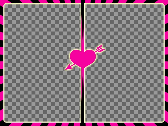 Fucsia e cornice nera per due foto con un cuore con freccia al centro per creare collage di foto con le immagini..