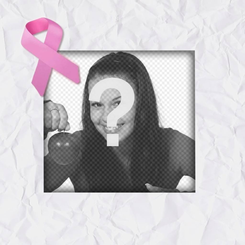 Photo frame per sostenere la lotta contro il cancro con carta ruvida bianca e un fiocco rosa per personalizzare le vostre foto..