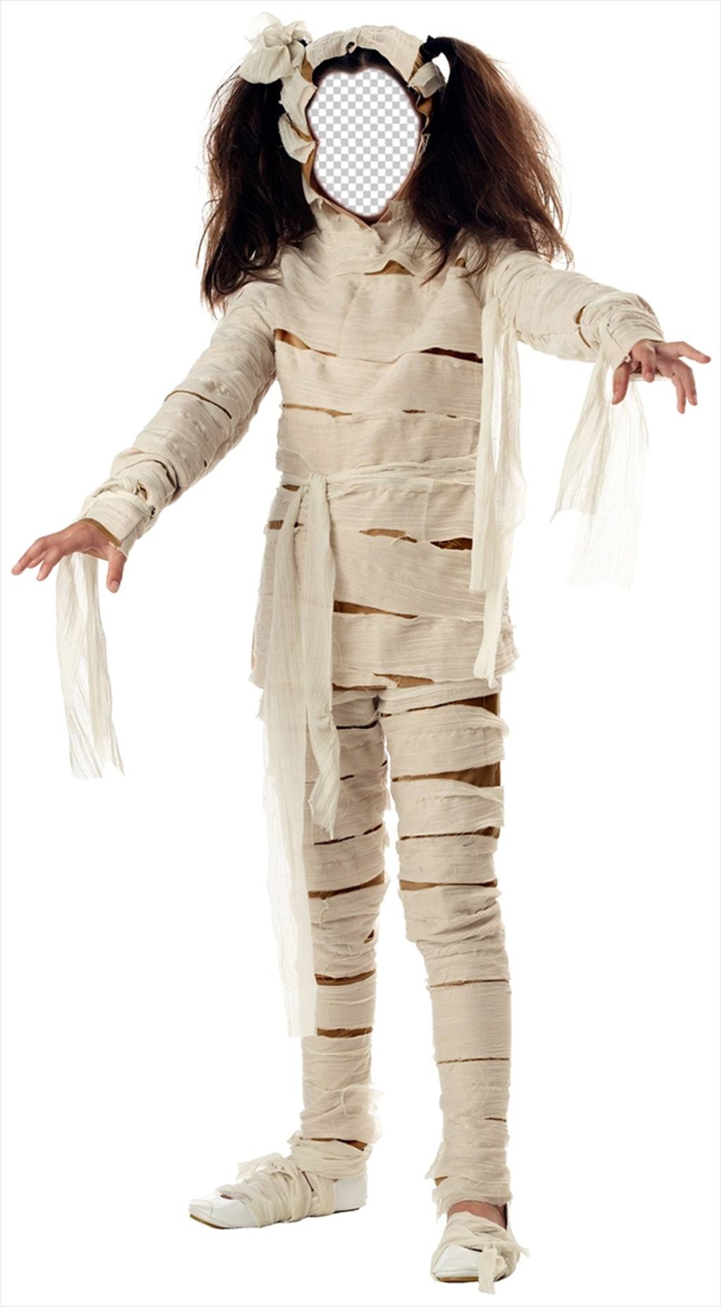 Fotomontaggio di una ragazza travestita da una mummia per Halloween che è possibile modificare ..