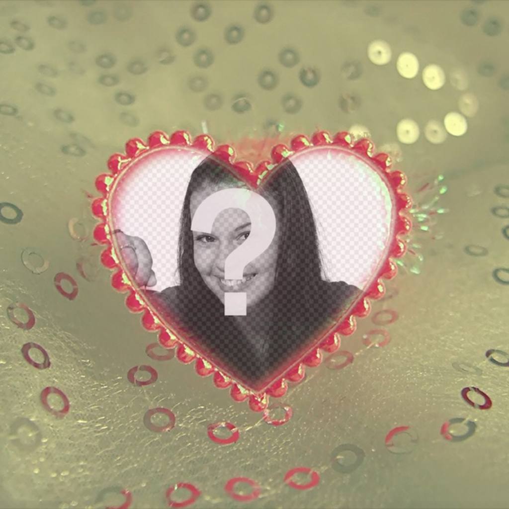 Love Frame con colore rosso a forma di cuore e di fondo beige con paillettes di caricare una foto in linea e posto su di..
