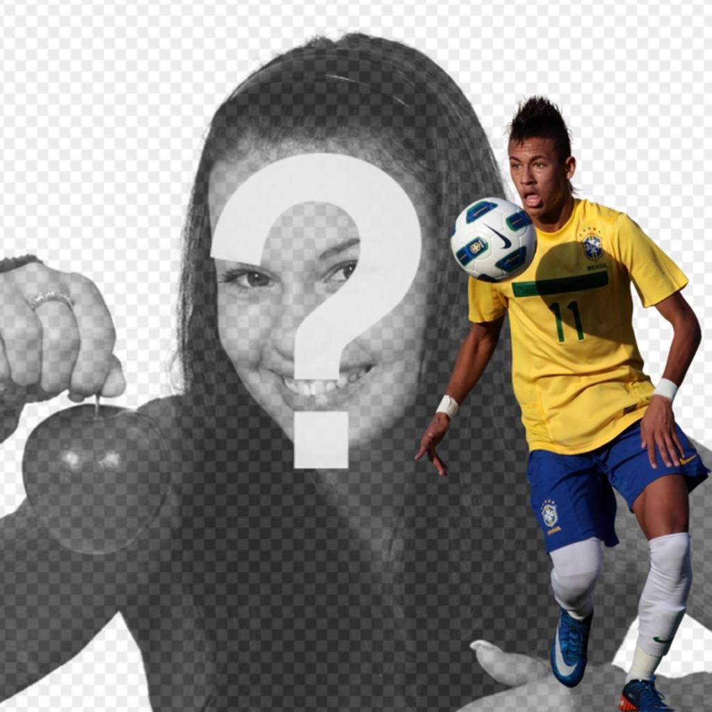 Fotomontaggio in cui è possibile aggiungere una foto accanto a Neymar Junior con il Brasile..