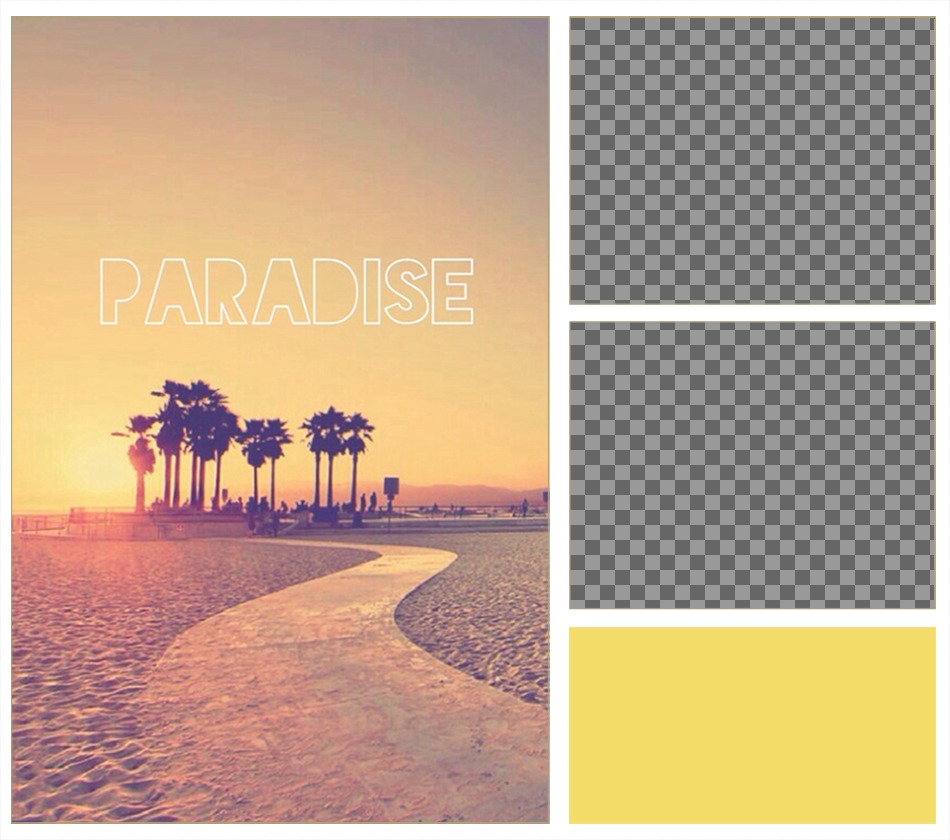 Telaio per due foto con sfondo indie, un paradiso di palme. ..
