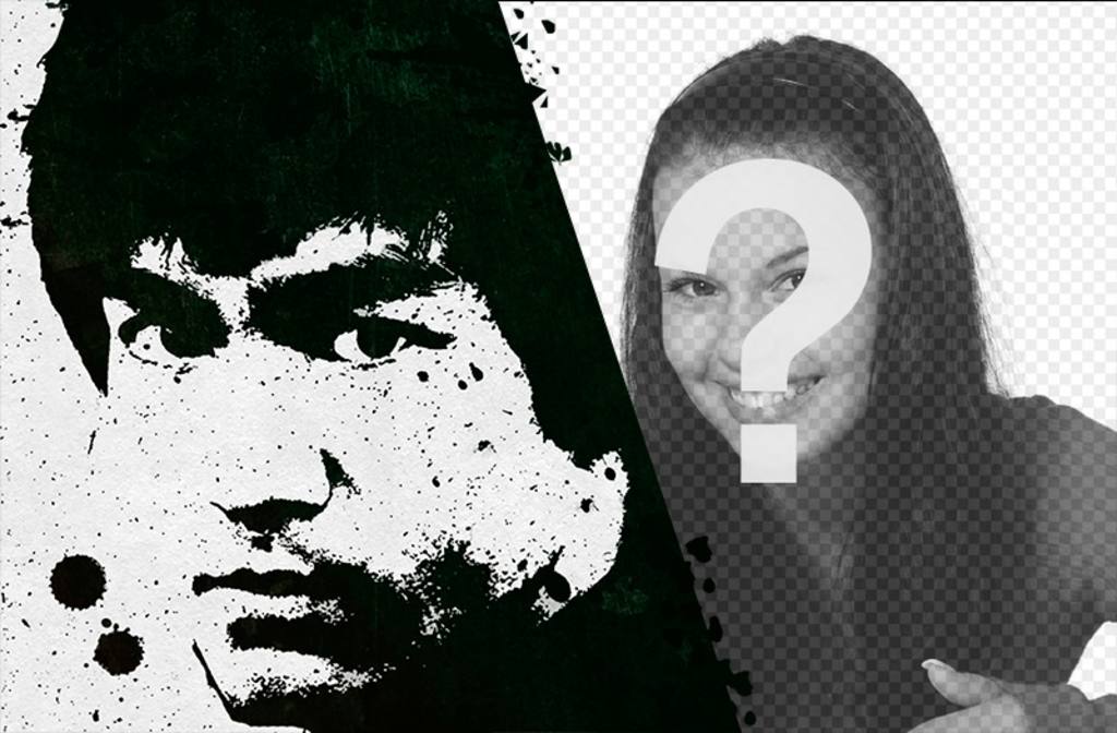Metti la tua foto accanto a un dipinto di Bruce Lee. ..