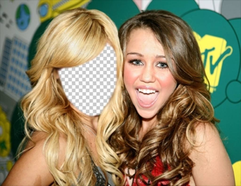Fotomontaggio dove si può mettere la tua faccia su Ashley Tisdale con Miley Cyrus ..