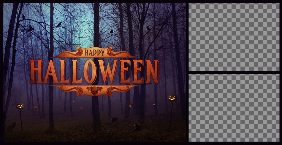 Fotomontaggio per due foto con il testo Happy Halloween ..
